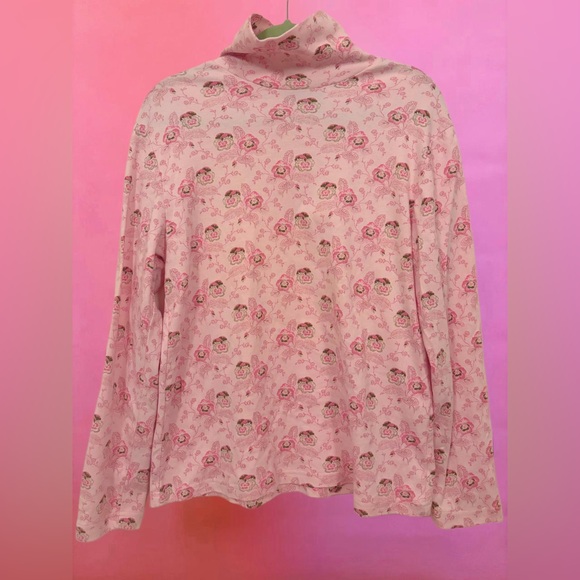 Vintage 90s Basic Editions Fairy Pink Floral Longsleeve Turtleneck Top - Large - Picture 7 of 9